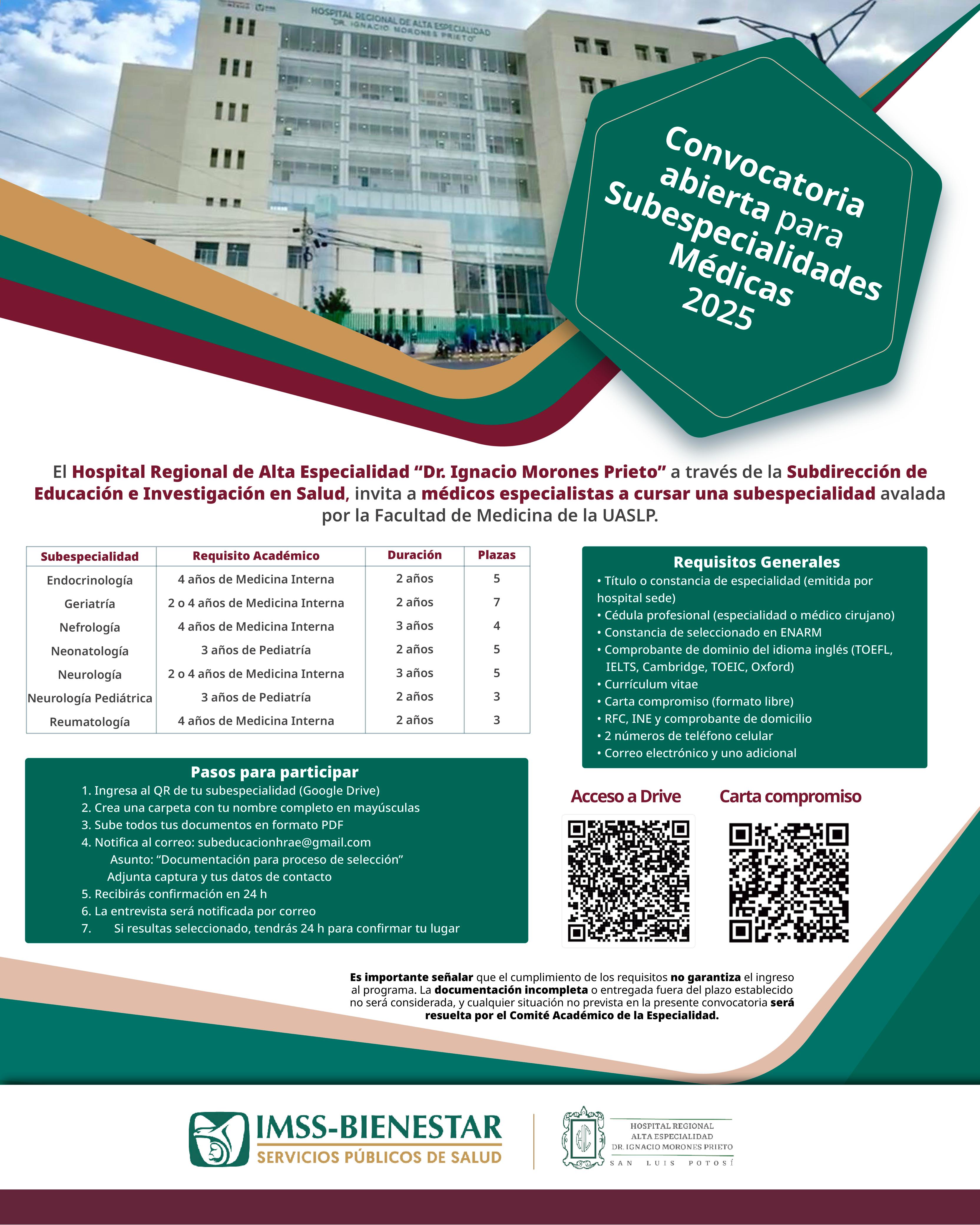 Convocatoria SubEspecialidades 2025